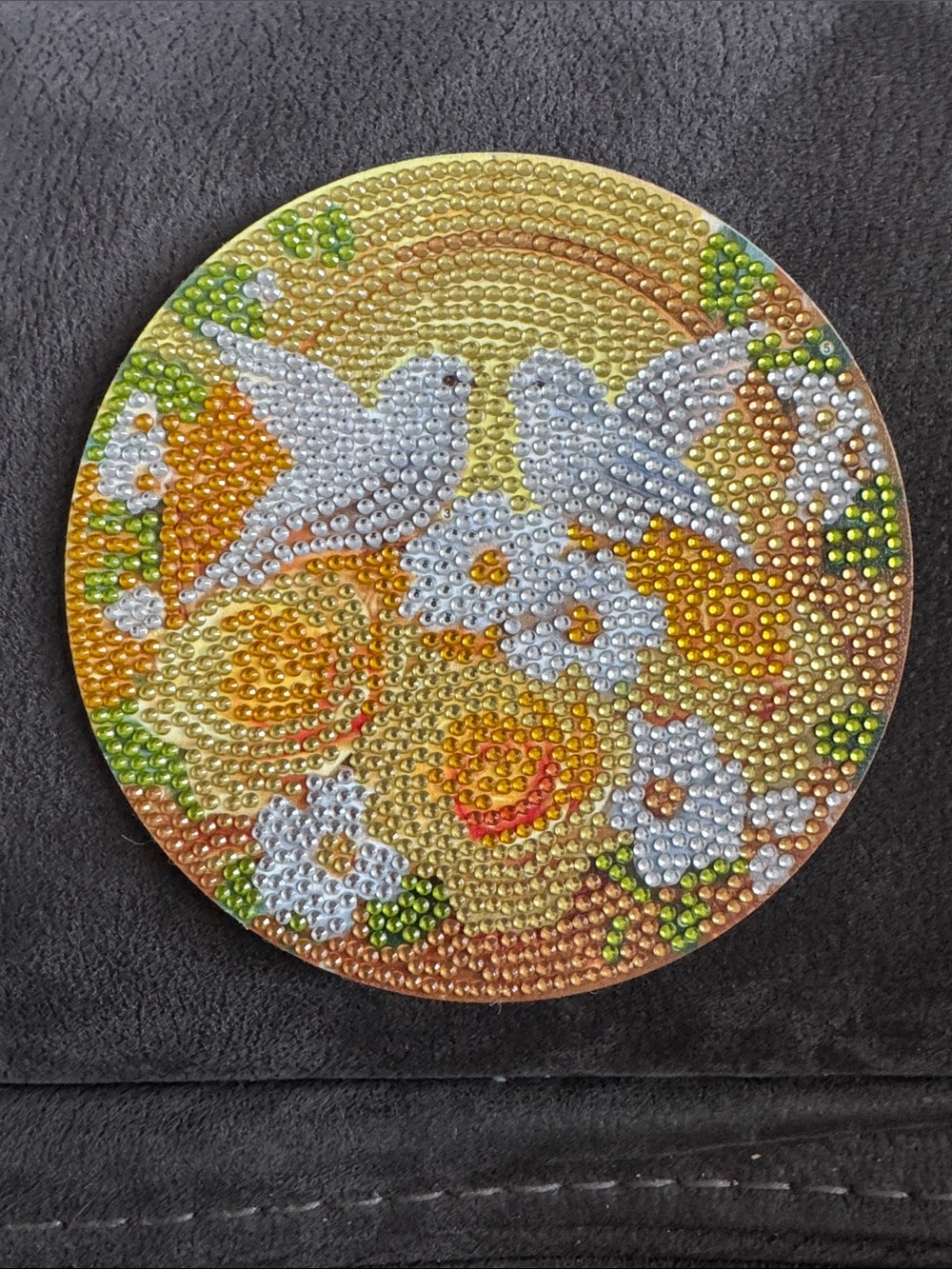 Unbranded Yellow & White Dove Floral Round Kitchen Trivet, Coaster